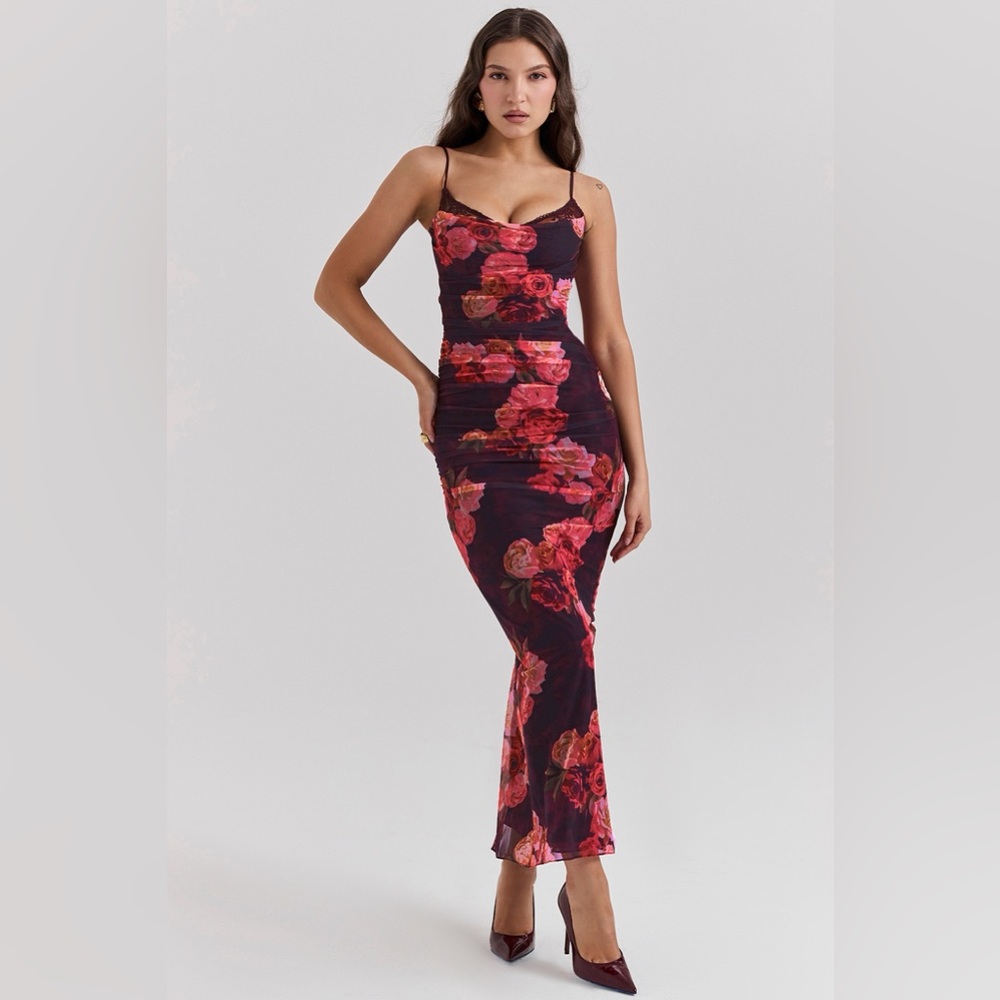 House of CB Floral Maxi Dress - Red and Purple